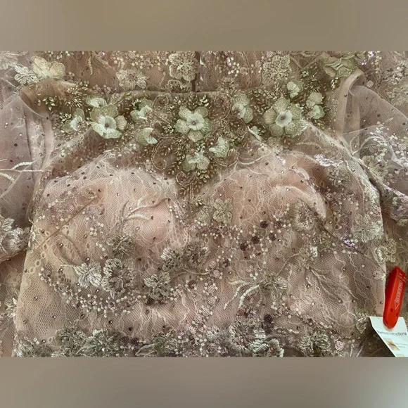 Mac Duggal Size 10 Blush Pink Beaded Floral Lace Midi Dress NWT Formal Cocktail - Picture 8 of 15